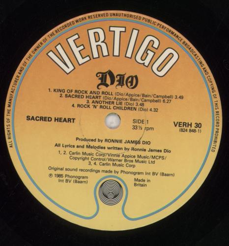 Dio Sacred Heart UK vinyl LP album (LP record) (601)